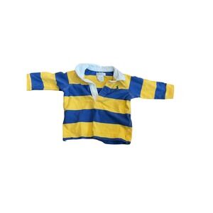 Ralph Lauren Boy 9M Yellow Blue Striped Long Sleeve Rugby Shirt Cotton Pony Logo